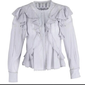 Isabel Marant Etoile Alea Ruffled Blouse in Light Blue Grey Cotton, size 34